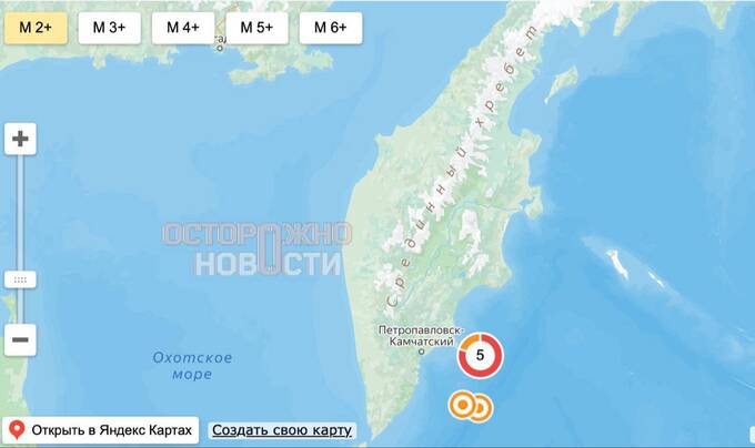 В Камчатском крае произошло пять землетрясений за день